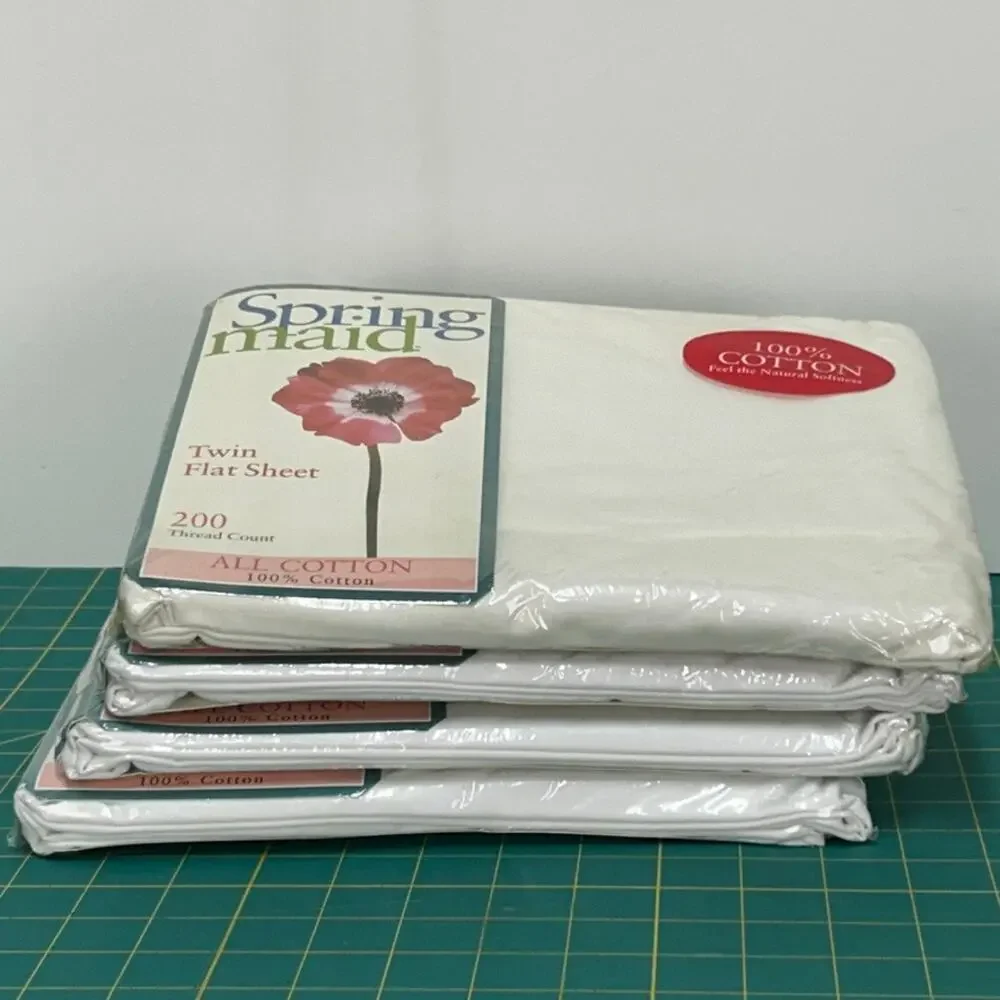 (4) Vtg Springmaid Twin Flat Sheet White 200 TC 100% Cotton Sealed USA Made NOS